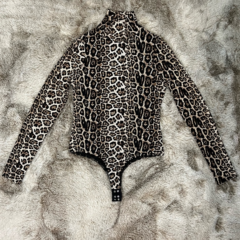 Ember Leopard Print Long Sleeve Mock Neck Bodysuit
